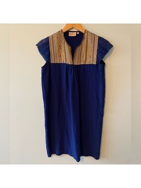 Rungolee Blue and Gold Beaded Dress XS